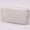 Trousse à maquillage minimaliste en nylon blanc crème avec zip doré premium - Nude