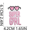 Detailed view of Super Girl heart glasses embroidery patch with 6.1cm by 4.2cm dimensions - No.39-SUPER GIRL Heart Glasses