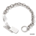 Silver chain bracelet with baroque pearls, OT toggle clasp and soulmate engraved plaque - Silver Steel Color (SAG608)