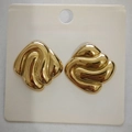 Vintage style 18K gold plated stainless steel stud earrings with abstract wavy design - Square Swirl / 18K Gold
