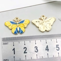 Blue and yellow enamel butterfly pendant with gold back for DIY jewelry, 22mm x 15mm size - 1Pc Yellow & Blue Drip Oil Butterfly / 17*24mm