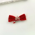 Fiocco per capelli in velluto rosso con corona dorata e strass su clip di metallo - Stile 6: Fermaglio con corona