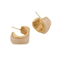 Boucles d'oreilles rétro dorées carrées en C avec résine marbrée blanc crème style français - 5# Blanc