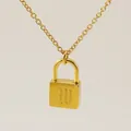 Gold padlock necklace with gothic letter W engraving and fine link chain for women - Letter W Style