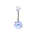 Blue splatter pattern 14G stainless steel belly button ring with white resin spheres - Style 1 (Bright Pink Blue Ink Ball)