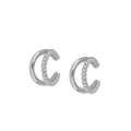 Detail of silver double ear cuffs with one smooth and one twisted rope texture band - Double Ring Twisted Ear Cuff / Silver