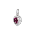 Dettaglio macro del ciondolo a fragola in argento con cristalli rossi su bianco - Oro Bianco Fragola in Zircone Rosa Rosso