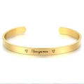 6mm gold stainless steel C-shaped cuff bracelet with I love you more engraving - Gold G2989-I love you more