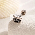 Silver shell-shaped stud earring with a black pearl inlay on a textured background - Black (A476-8#)