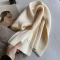 Thick knit cream white winter scarf for women in soft premium wool blend texture - Approx. 160cm / Off-white