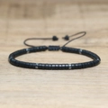 Matte black stone beaded bracelet with silver spacers and adjustable woven knot closure - No.59 Matte Black