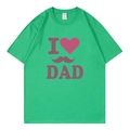 T-shirt à manches courtes en coton vert vif avec imprimé rose I love Dad et moustache - XS / Vert (Style I ❤️ DAD)