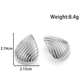 Silver striped water drop earrings in stainless steel with dimension and weight markings - YE-105-Silver
