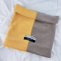 Winter fleece neck warmer in yellow and gray contrast color with a stitched brand label - Color Block Snood-Khaki Yellow