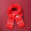 Red Christmas snowman knitted scarf with white tree patterns and thick festive texture - Red Wave Tree