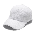 Detailed texture of white fluffy sherpa baseball cap showing premium wool-like fabric - White