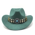 Chapeau de cowboy en suède vert foncé avec plaque en turquoise et ruban perlé décoratif - M (56-59cm) / Vert Paon (Suède)