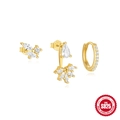 Three-piece gold S925 sterling silver earring set with sparkling white zircon stones - Earring Style 4 / Gold