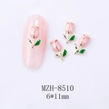 Macro shot of 6x11mm pink tulip nail charms with gold alloy edges and glossy finish - Pink Tulip Gold Base (8510)