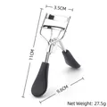 Classic stainless steel eyelash curler with black non-slip handle and size dimensions - Black
