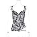 Close-up of zebra print cowl neck camisole showing thin straps and sleek fabric detail - S / Black White Zebra