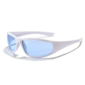 Y2K sporty wrap sunglasses with thick white frame and light blue translucent lenses - White Frame Blue Mirrored Lens