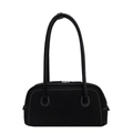 Bolso Boston retro de ante negro con costuras blancas y asas de cuero sobre fondo blanco - Negro