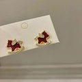 Macro shot of horse-shaped earrings with burgundy enamel and sparkling cubic zirconia details - Wine Red Drip Oil Gold Edge Zircon Rocking Horse Style (12#)