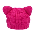 Women's cable-knit cat ear beanie hat in vibrant rose red winter thermal yarn - One Size / Rose Red