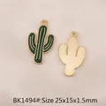 Green enamel cactus charm with golden metal finish for DIY jewelry making 25x15mm - BK1494# Cactus