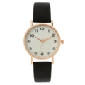 Minimalist quartz watch featuring a rose gold case and black leather strap with Arabic numerals - Black