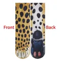 3D animal paw socks featuring realistic leopard fur texture and black padded print - Leopard
