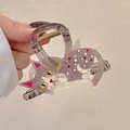 Graue Haarklammer aus Acetat in Katzenform mit roten Punkten und goldener Feder - Katze Transparent Grau Haarklammer