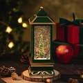 Christmas lantern music box with snow globe and micro tree in dark green gold finish - Large Square Green Christmas Tree