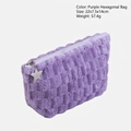 Purple plush checkered makeup bag with a star zipper pull in 22x7.5x14cm size - Purple Hexagon Bag