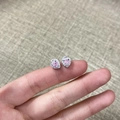 Pendientes de corazón con circonita rosa y halo blanco chapados en oro de 18 quilates - 0010 Pendientes de Corazón Pequeño de Diamante Rosa