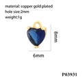 Detail view of 18K gold plated heart pendant with blue cubic zirconia and measurements - Gold/Dark Blue Zirconia
