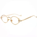 Steampunk gold metal oval sunglasses with black baroque engraved pattern on frame - Gold Clear Lens C13