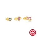 S925 sterling silver stud earrings set with blue, purple, and pink colorful cubic zirconia - #2 Gold 3-Piece Set (Blue/Purple/Pink Marquise)
