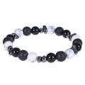 Close-up of beaded bracelet with green crystal, lava stone, and marble texture beads - White Howlite Bracelet