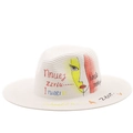 Detailed view of white straw fedora featuring artistic graffiti face and color lettering - White Artistic Abstract Face Style(7)