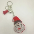 Detailed view of Santa Claus keychain with sparkling rhinestones and red tassel pendant - Santa Head