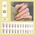 Faux ongles longs trapèze avec motifs tulipes jaunes et ensemble complet de 24 pièces - Petites Fleurs Claires (Z389)