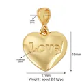 Golden heart charm pendant with engraved Love text, 17mm size for DIY jewelry making - Gold Heart Love