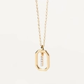 Gold octagon pendant necklace with five micro-set zircon stones on a vertical bar - Letter I