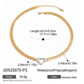 Detailed view of 14K gold hollow heart pendant with adjustable stainless steel chain dimensions - Two-tone Gold Silver Hollow Heart Curb Chain Necklace (JDN20879-PS)