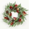 Christmas wreath with pine branches, red berries, cones and snow effect - 50cm Flocked Red Berries Wreath