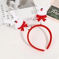 Diadema navideña con renos de felpa blancos saltarines y lazos rojos festivos - Reno / Rojo/Blanco