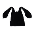 Schwarze Strickmütze mit langen Hasenohren aus Kunst-Mohair für warme Wintertage - Einheitsgröße / Schwarz