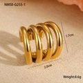 Detail view of golden multi-layer C-shape ear cuff with 1.7cm height and 2.0cm width - Single Piece / Gold